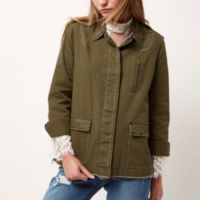 Khaki stud detail miltary jacket